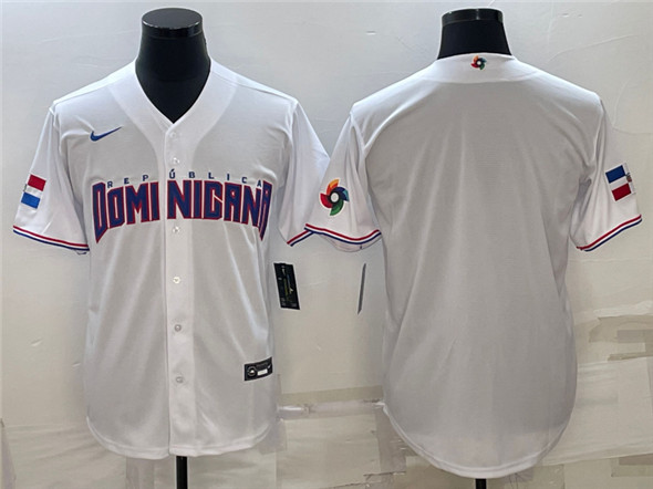 Men's Dominican Republic Baseball 2023 White World Baseball With Patch Classic Stitched Jersey
